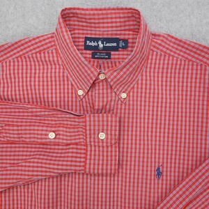 Ralph‎ Lauren Blake Dress Shirt Men's Size L Red Blue Check Cotton Long Sleeve